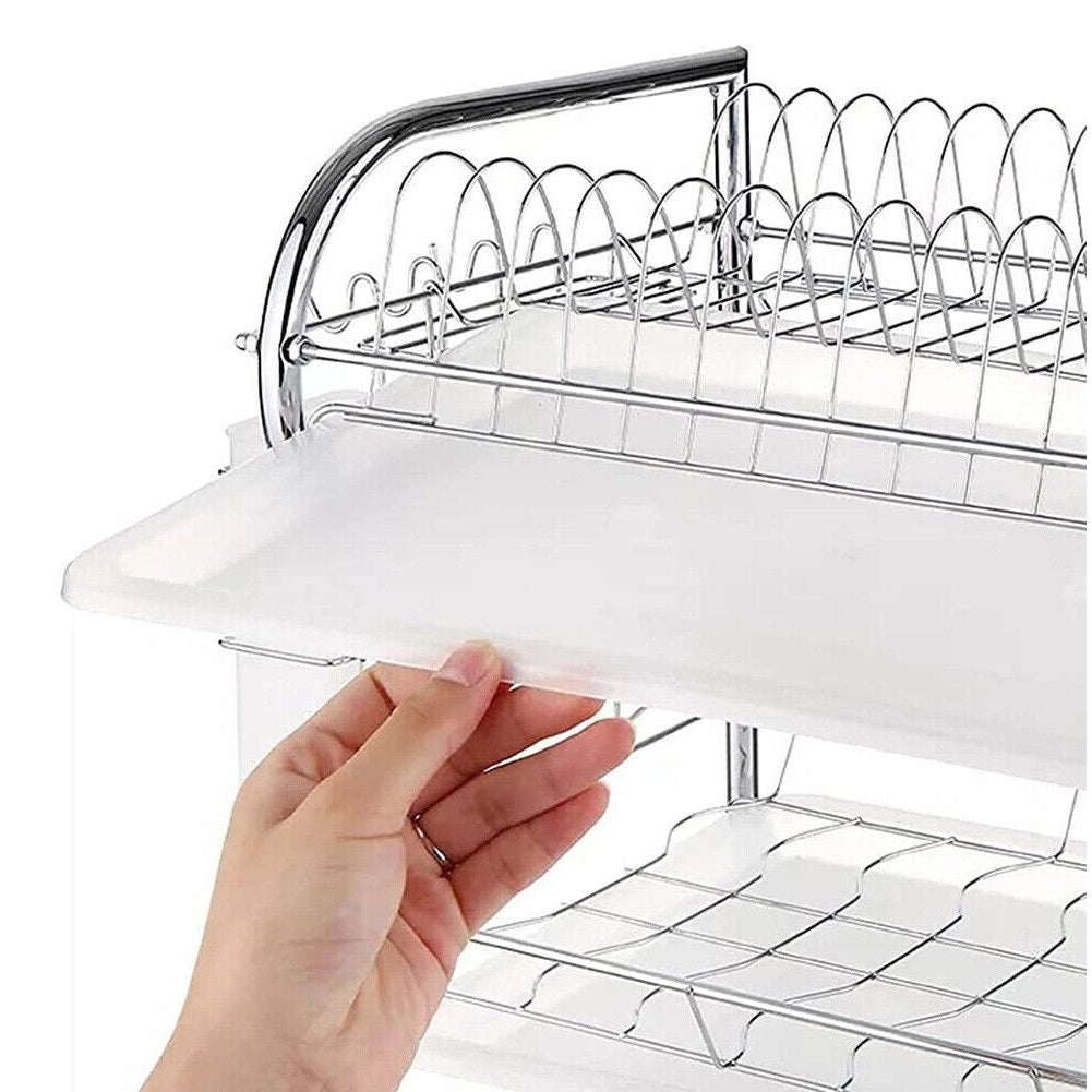 3 Tier Dish Drainer Rack with Drip Tray Kitchen Drying Rack Bowl Plate Holder UK - Scott3