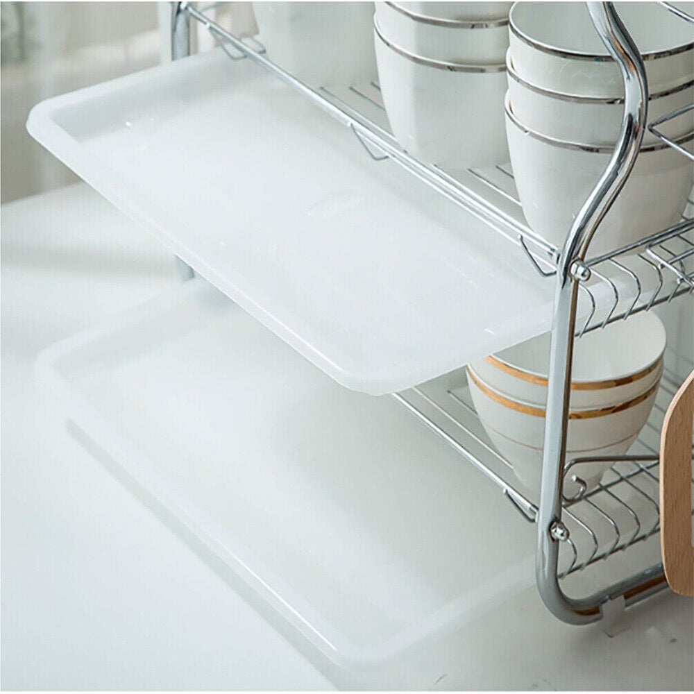 3 Tier Dish Drainer Rack with Drip Tray Kitchen Drying Rack Bowl Plate Holder UK - Scott3