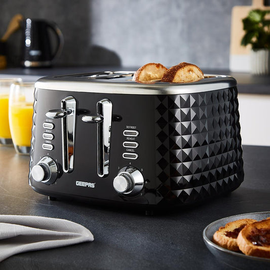 Argyle 4 Slice Bread Toaster 7 Level Browning Control Defrost Black