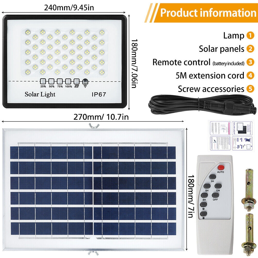 300W 200 LED Solar Light Flood Security Wall Yard Street Outdoor Garden Lamp