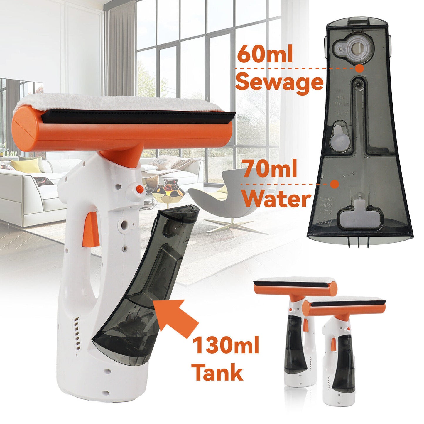 Cordless Window Vac Rechargeable Vacuum Cleaner Squeegee Cleaning Compact 130ML