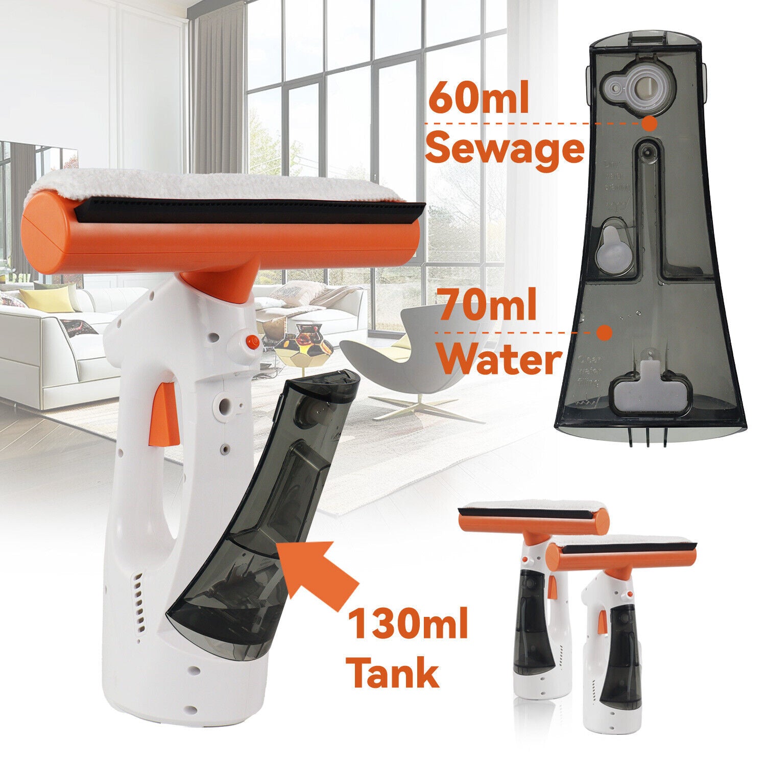 Cordless Window Vac Rechargeable Vacuum Cleaner Squeegee Cleaning Compact 130ML