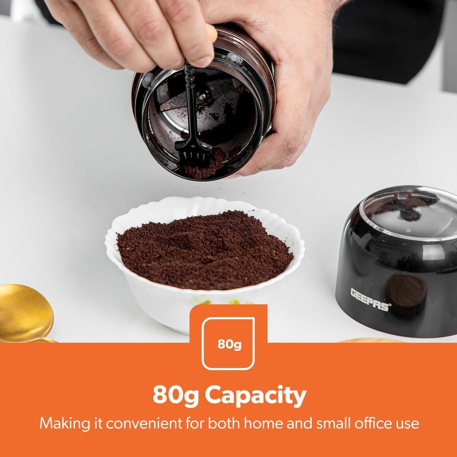 80G Coffee Grinder Stainless Steel Blades Dried Spice Nuts Herbs Mill 200W Black