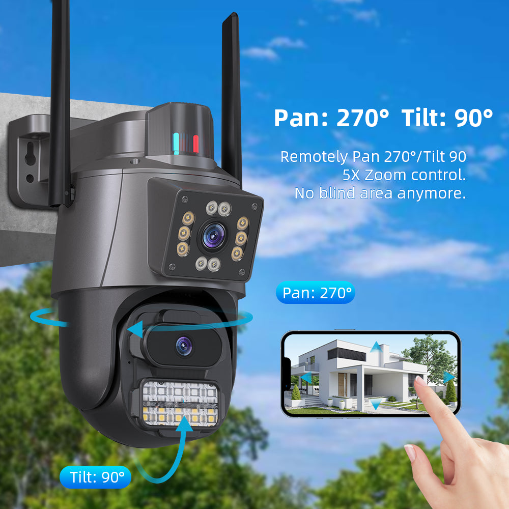 8MP Dual Len Wireless IP Camera WIFI Outdoor CCTV PTZ Smart Home Security IR Cam