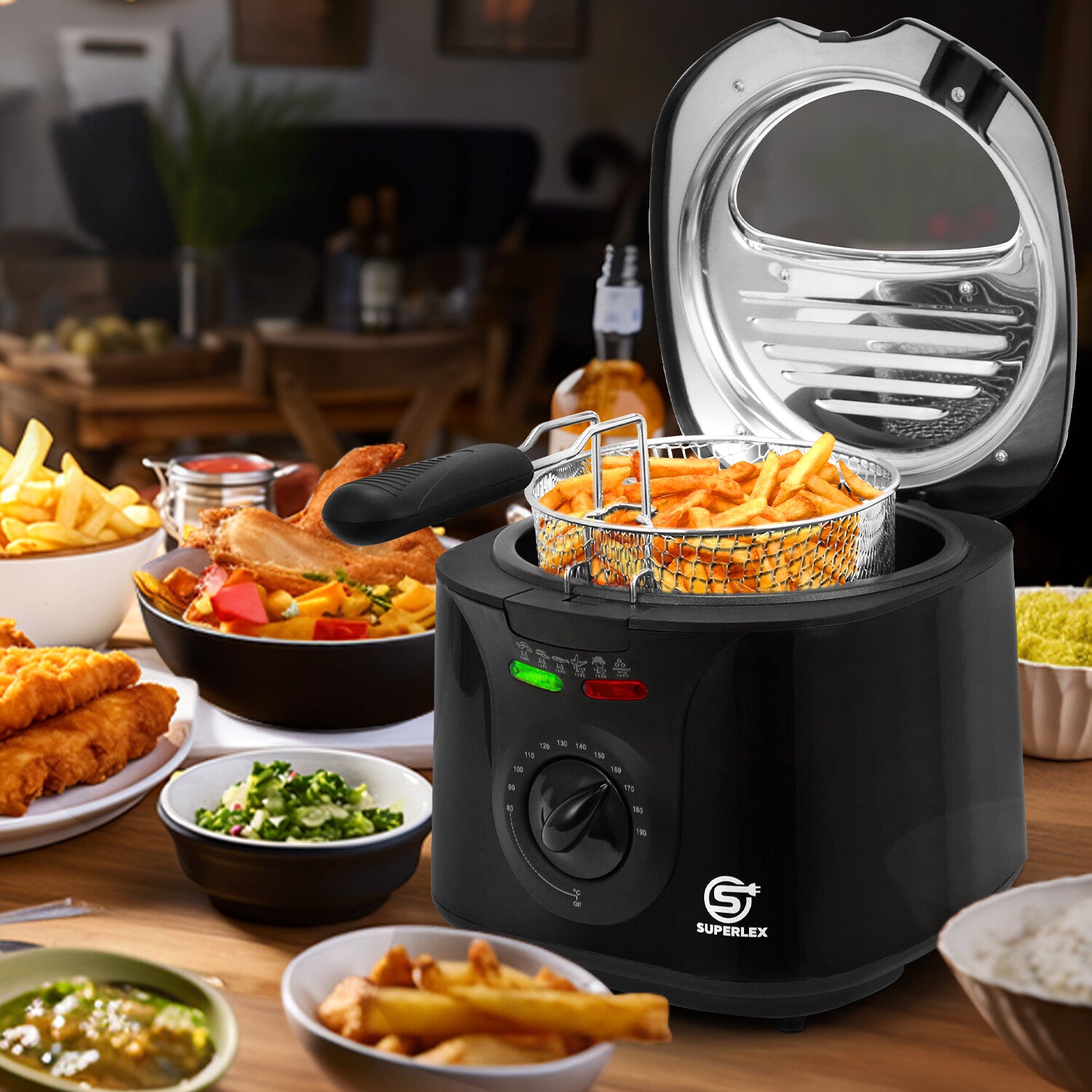SUPERLEX 2L Deep Fat Fryer Electric Non-Stick Chip Pan & Basket Oil Fry 1300W