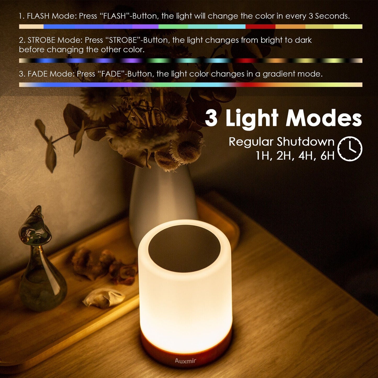 Night Light LED Touch Bedside Table Lamp Multi-Color Dimmable Chargeable