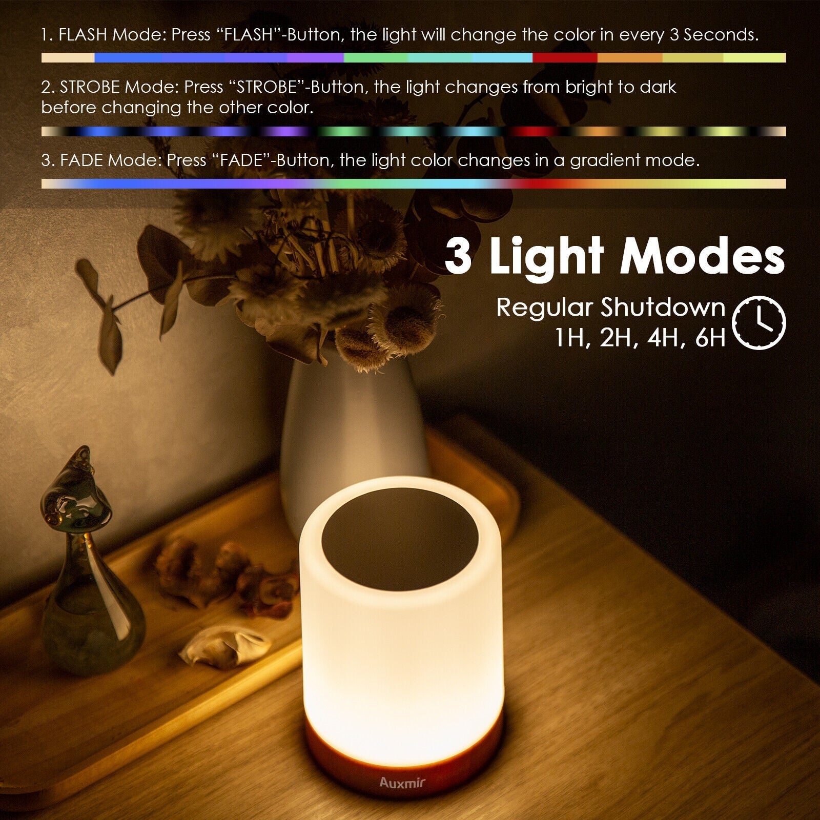 Night Light LED Touch Bedside Table Lamp Multi-Color Dimmable Chargeable