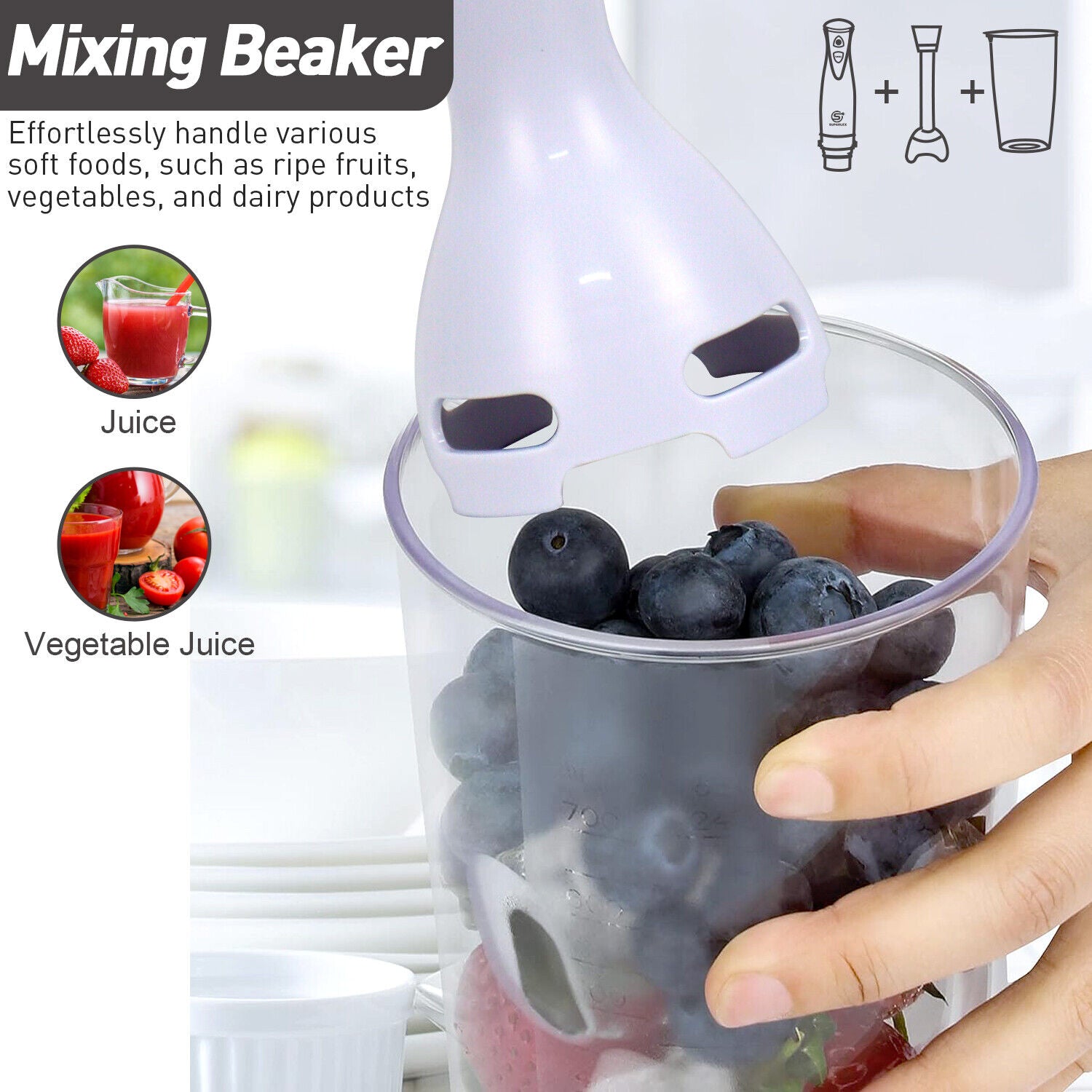 SUPERLEX Hand Blender & Whisk & Chopper Curry Puree Food Mixer &Liquidiser 700ML