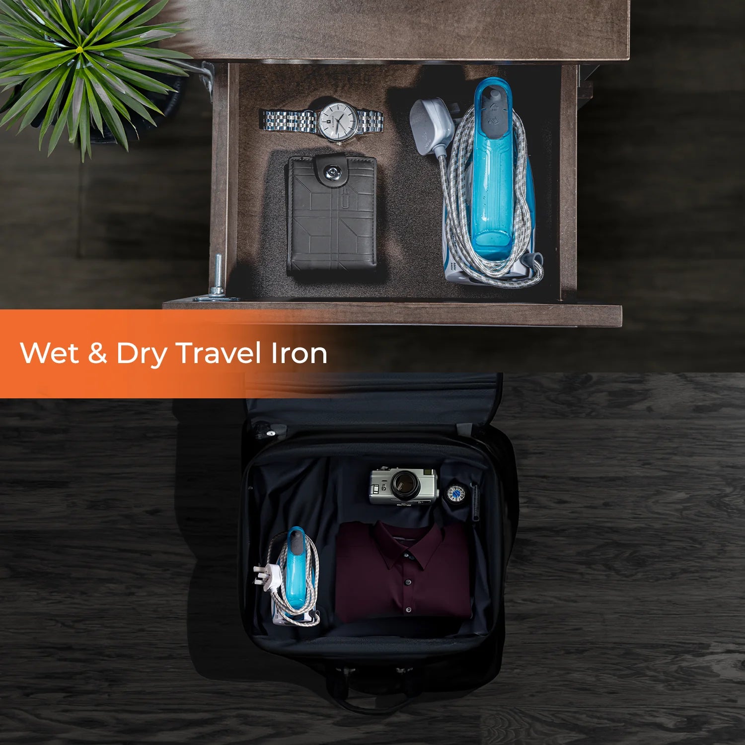 2-In-1 Portable Wet and Dry Travel Iron with Foldable Handle