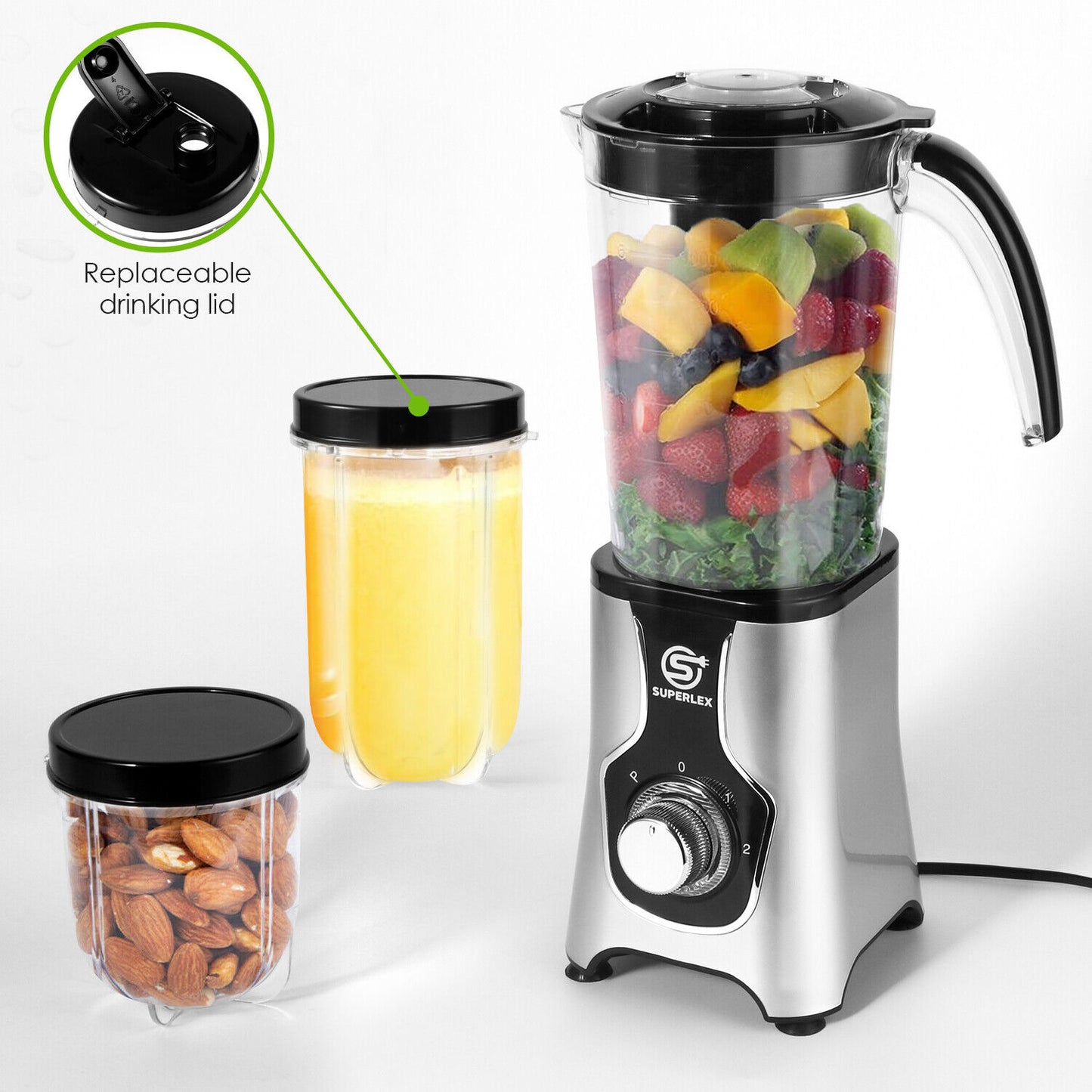 SUPERLEX 6-IN-1 Jug Blender Milkshake, Ice Crusher, Smoothies Maker, Fruit Juice