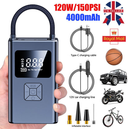 UK Car Tyre Inflator Cordless Digital Tire Air Compressor Pump USB Rechargeable