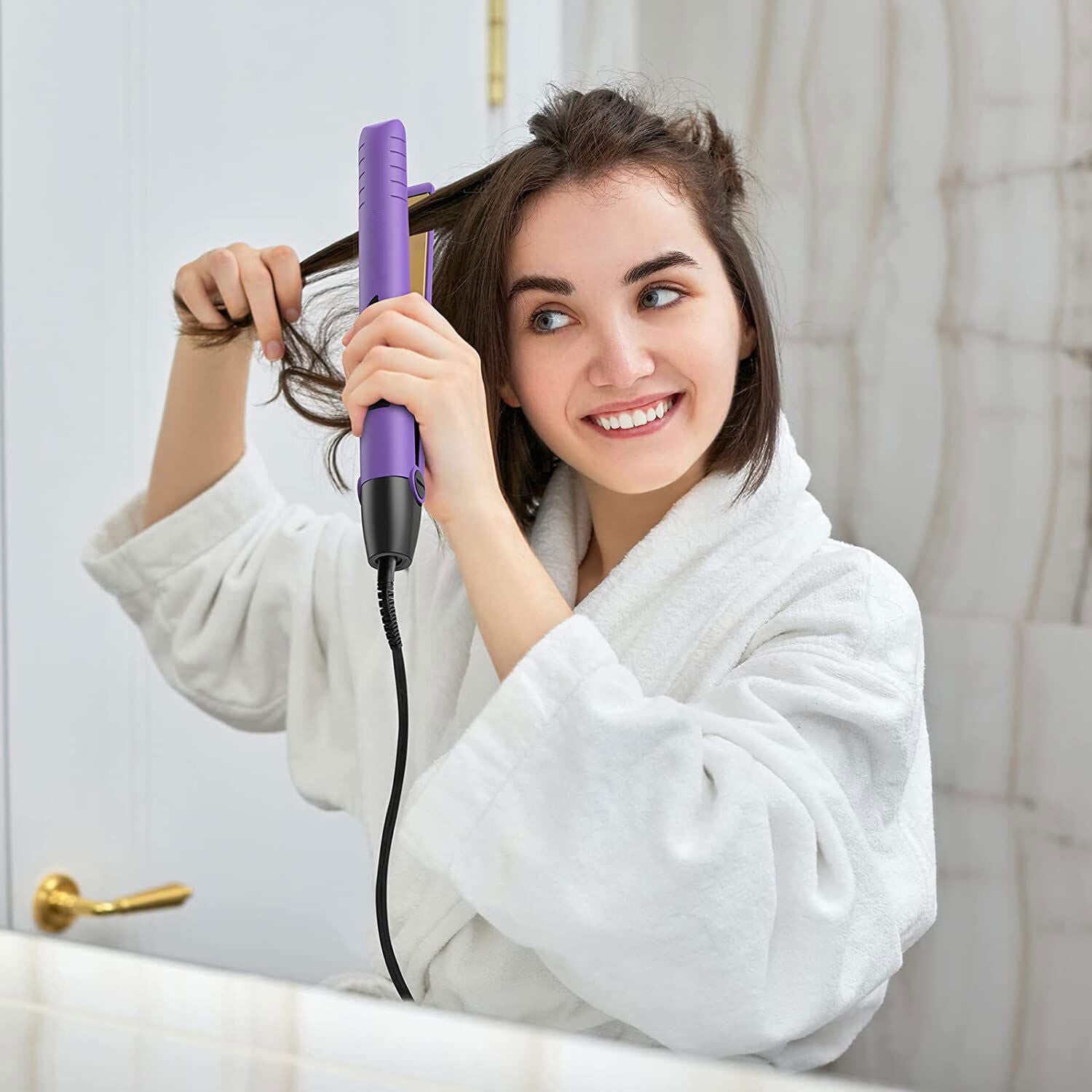 2In1 Hair Straightener Ceramic Plate Curler Salon Fast Hair Style Temperature P