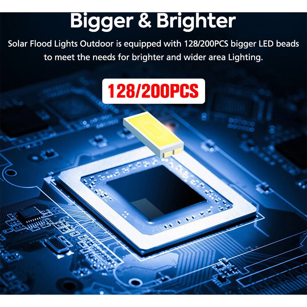 300W 200 LED Solar Light Flood Security Wall Yard Street Outdoor Garden Lamp