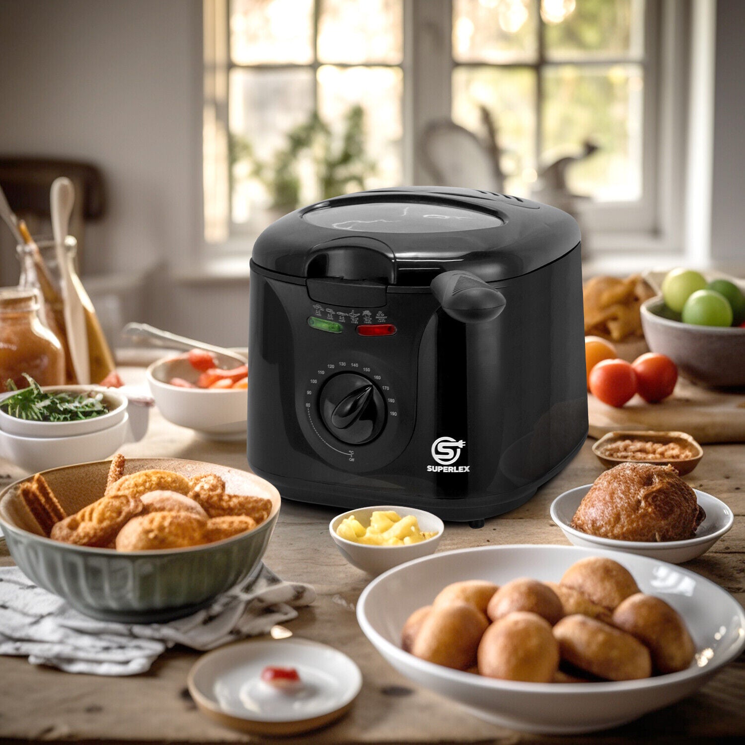 SUPERLEX 2L Deep Fat Fryer Electric Non-Stick Chip Pan & Basket Oil Fry 1300W