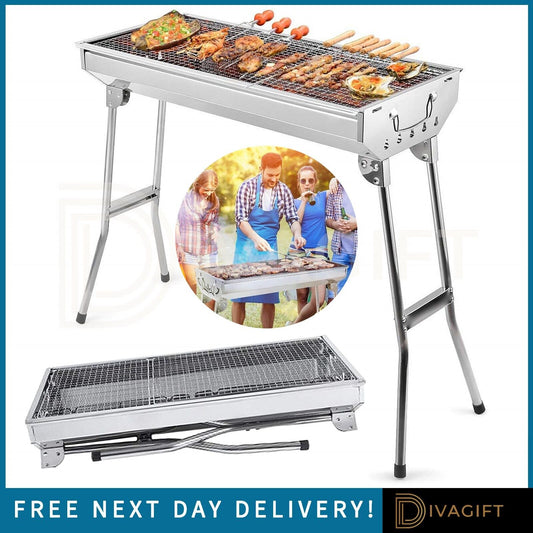 FOLDING BBQ CHARCOAL GRILL BARBECUE STOVE STAINLESS STEEL OUTDOOR CAMPING PICNIC
