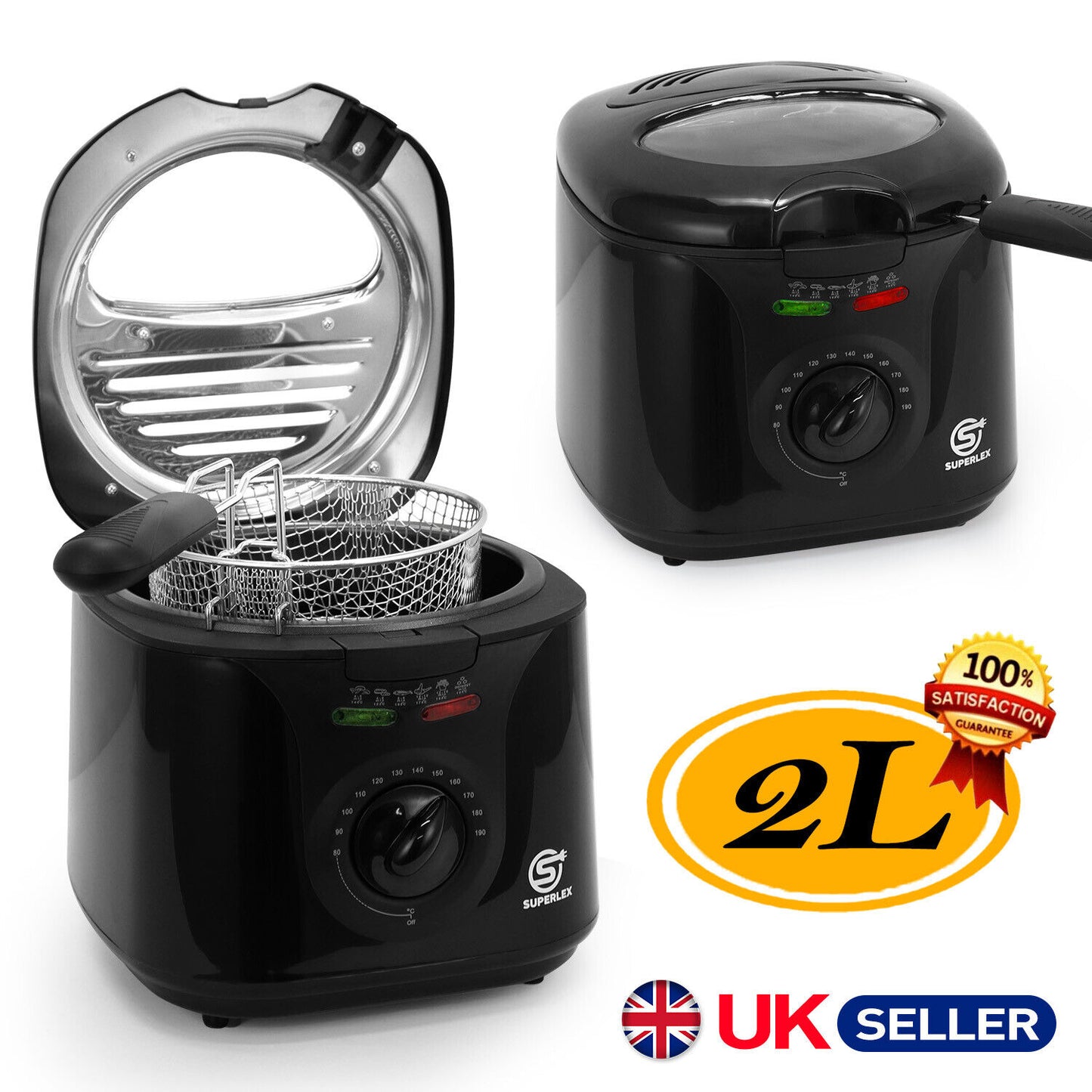SUPERLEX 2L Deep Fat Fryer Electric Non-Stick Chip Pan & Basket Oil Fry 1300W
