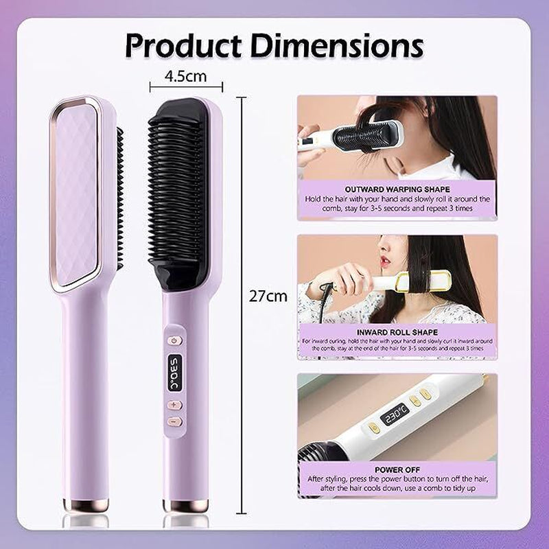 2In1 Hair Straightener Ceramic LCD Curler Salon Fast Hair Comb Style Temperature