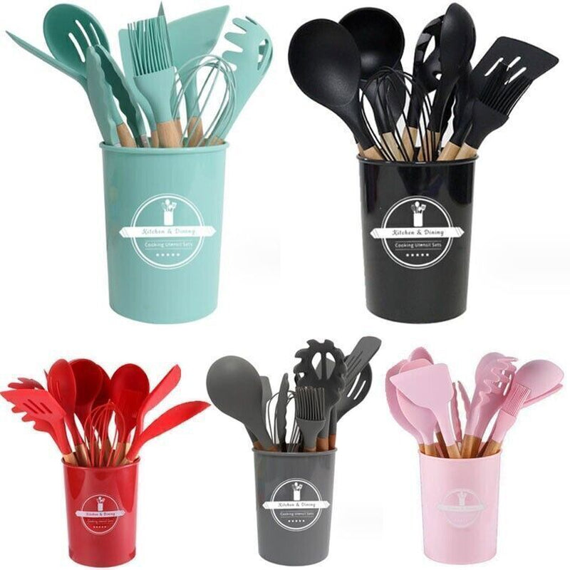 Kitchen Utensil Set 12-Pcs Silicone Heat Resistant Kitchen Cookware Gadget Tools
