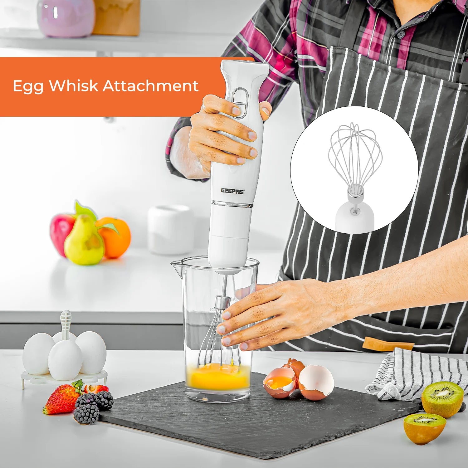 4-In-1 White Hand Blender with Electric Whisk