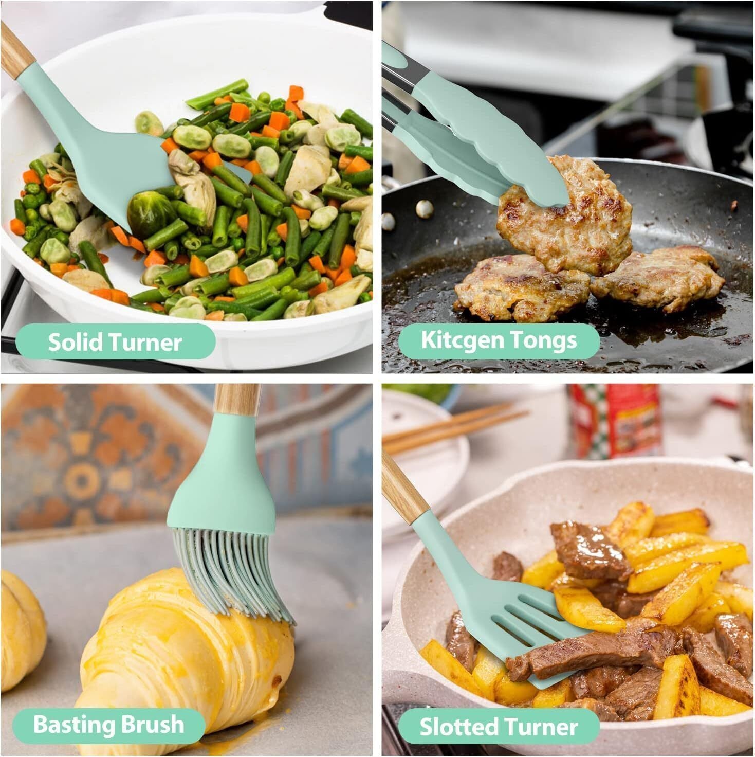 Kitchen Utensil Set 12-Pcs Silicone Heat Resistant Kitchen Cookware Gadget Tools