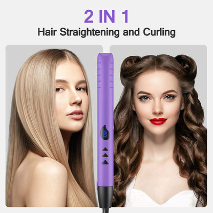 2In1 Hair Straightener Ceramic Plate Curler Salon Fast Hair Style Temperature P