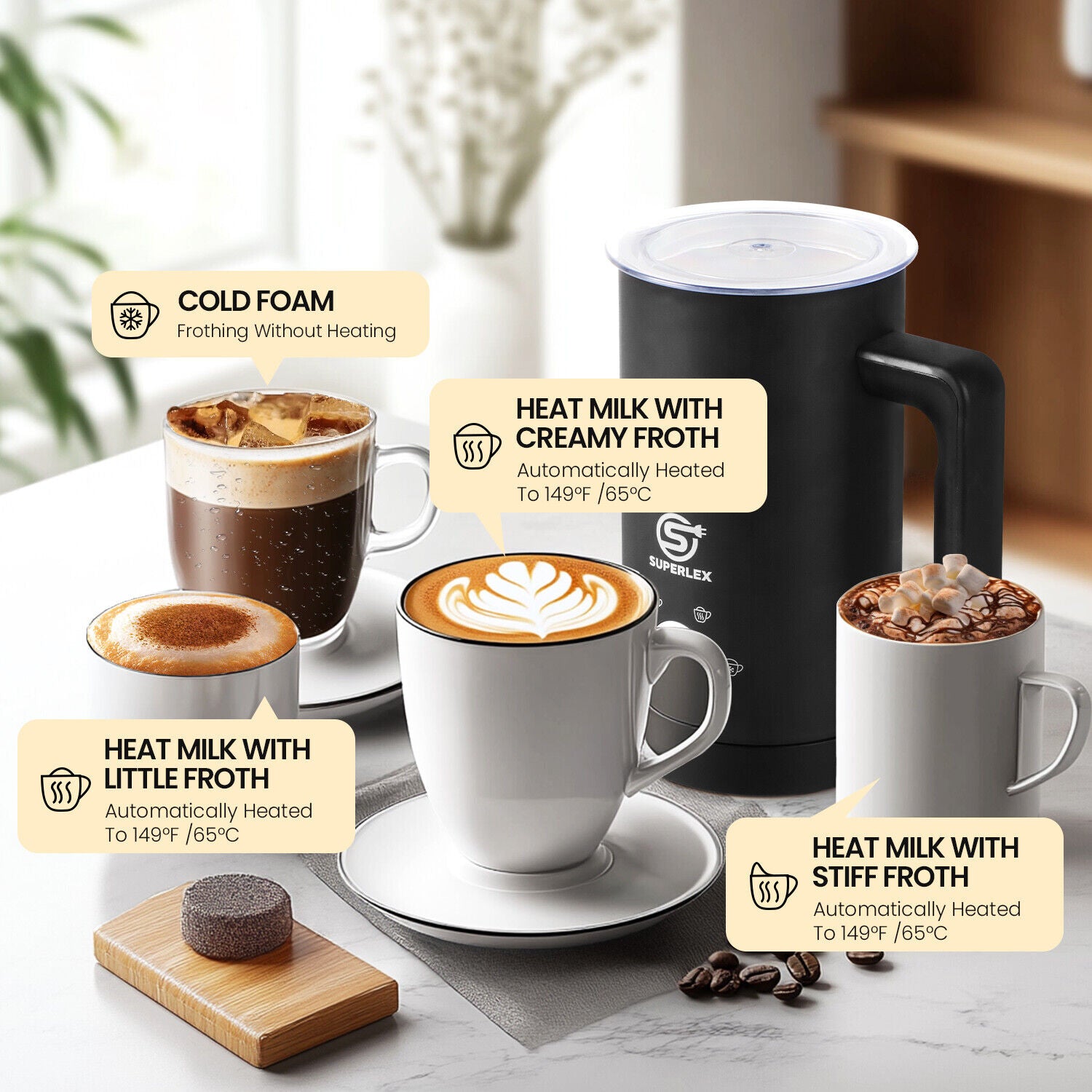 SUPERLEX Electric Milk Steamer Foaming & Coffee, Latte, Cappuccino,Hot Chocolate
