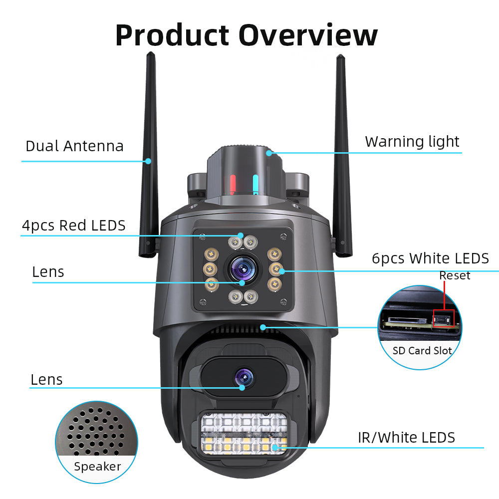 8MP Dual Len Wireless IP Camera WIFI Outdoor CCTV PTZ Smart Home Security IR Cam