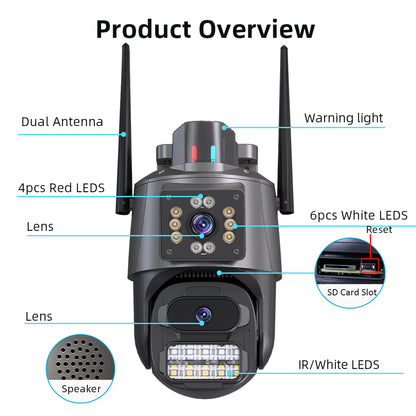 8MP Dual Len Wireless IP Camera WIFI Outdoor CCTV PTZ Smart Home Security IR Cam