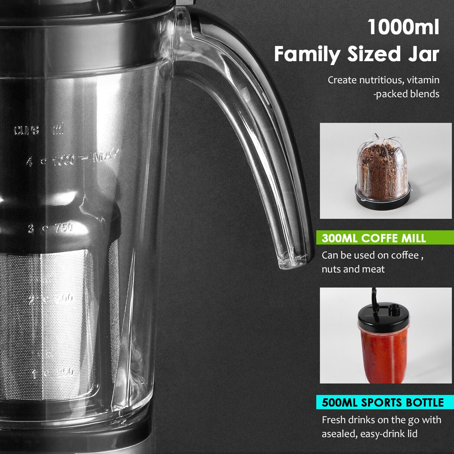 SUPERLEX 6-IN-1 Jug Blender Milkshake, Ice Crusher, Smoothies Maker, Fruit Juice