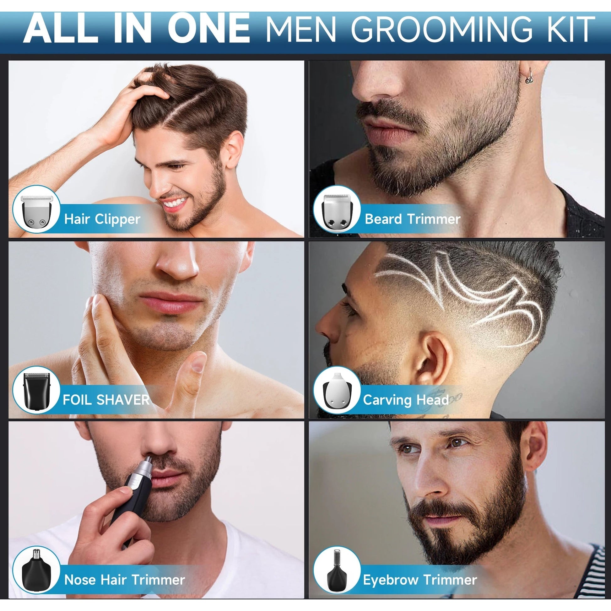 Electric Hair Clippers Shaver for Men'S Razor Hair Cutting Trimmer Kits Multifunctional Nose Hair Trimmer 5 in 1 Professional