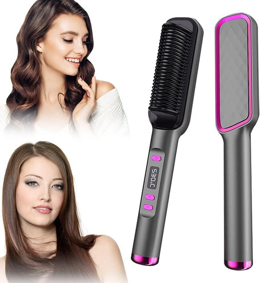 2In1 Hair Straightener Ceramic LCD Curler Salon Fast Hair Comb Style Temperature