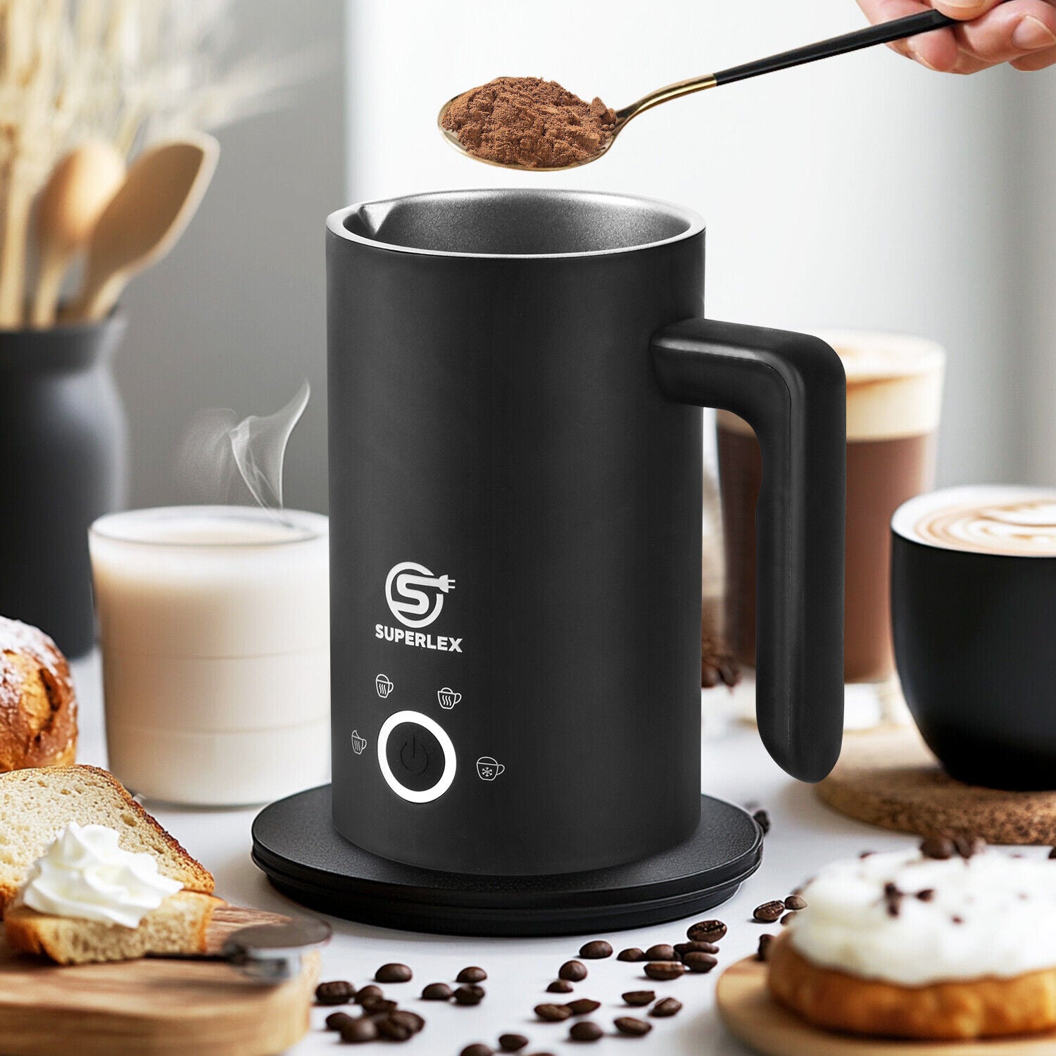 SUPERLEX Electric Milk Steamer Foaming & Coffee, Latte, Cappuccino,Hot Chocolate