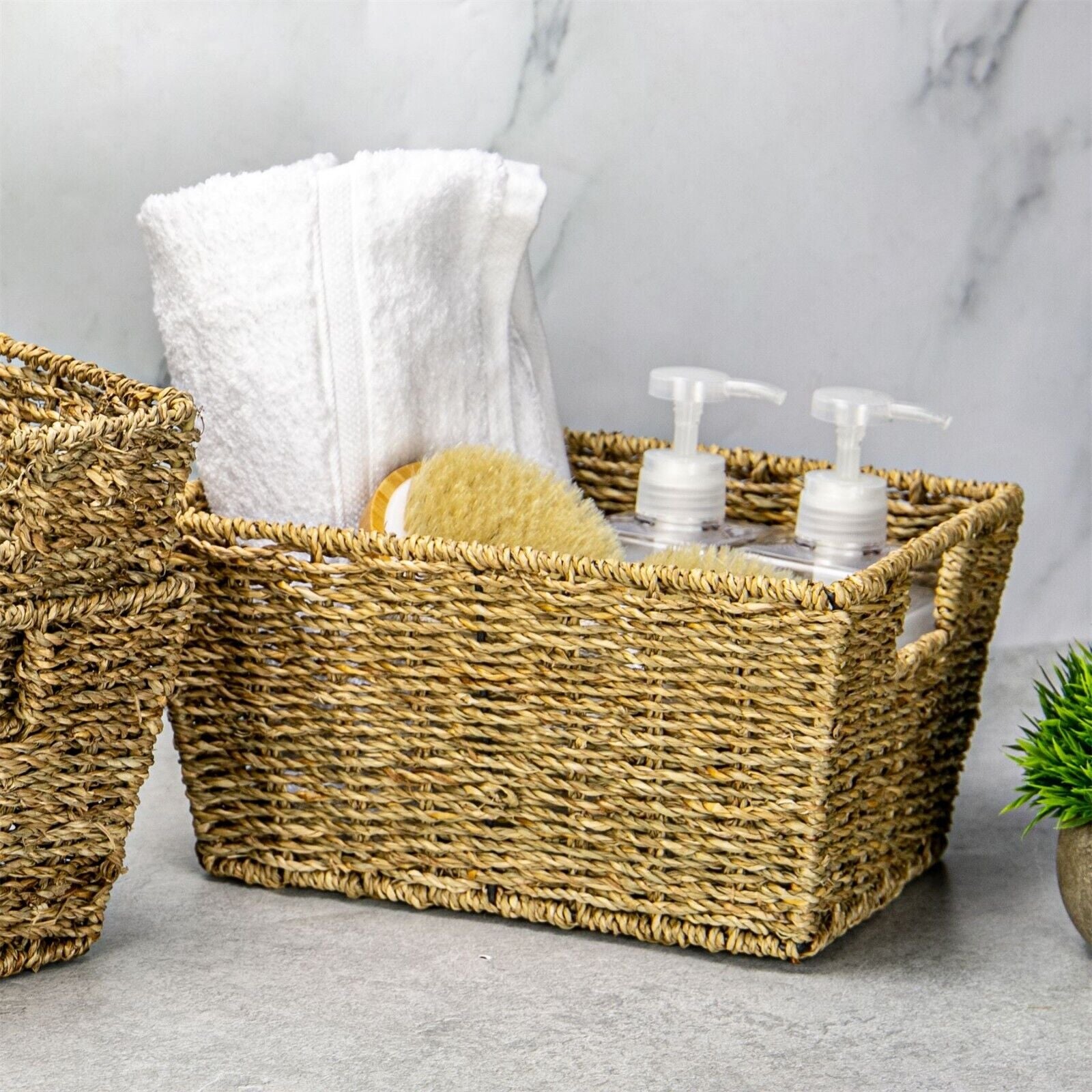 Natural Seagrass Storage Basket - Set of 4 Eco-Friendly Woven Basket | M&W
