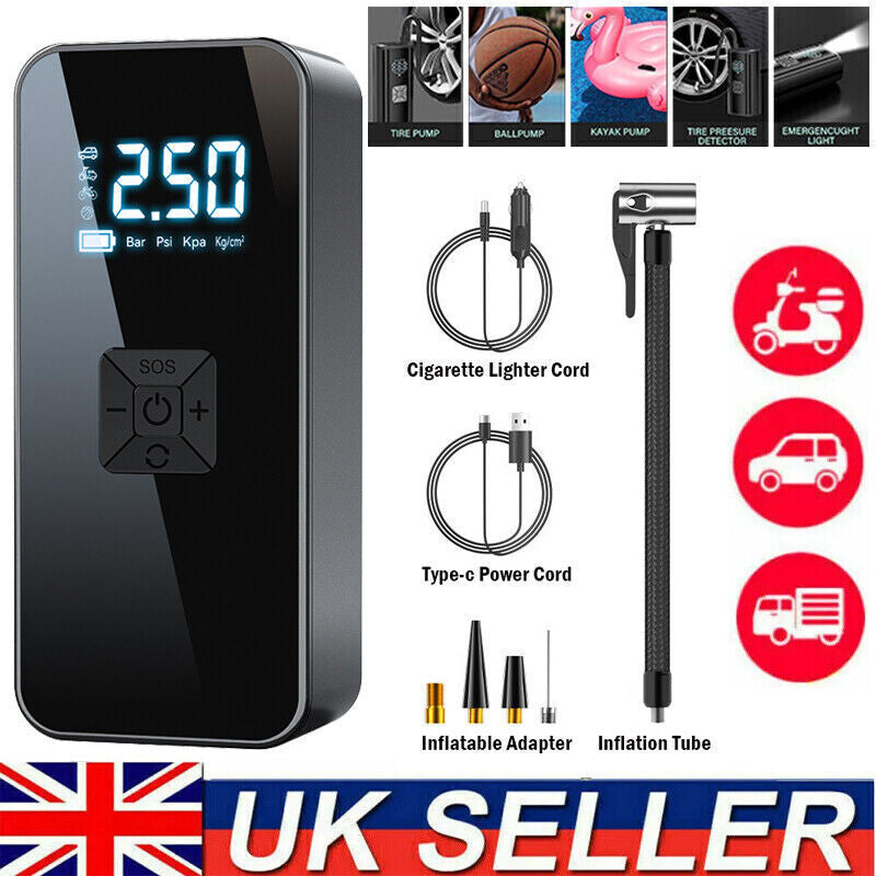 UK Car Tyre Inflator Cordless Digital USB Rechargeable Tire Air Compressor Pump
