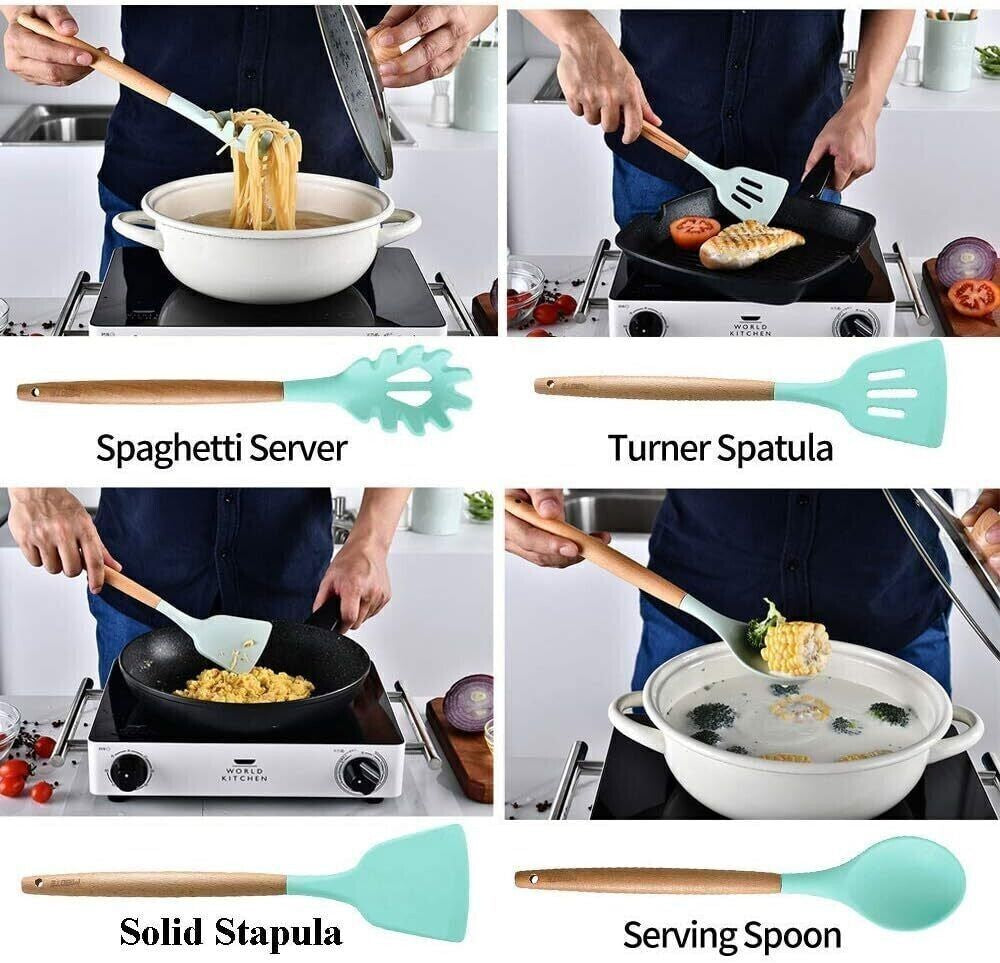 Kitchen Utensil Set 12-Pcs Silicone Heat Resistant Kitchen Cookware Gadget Tools