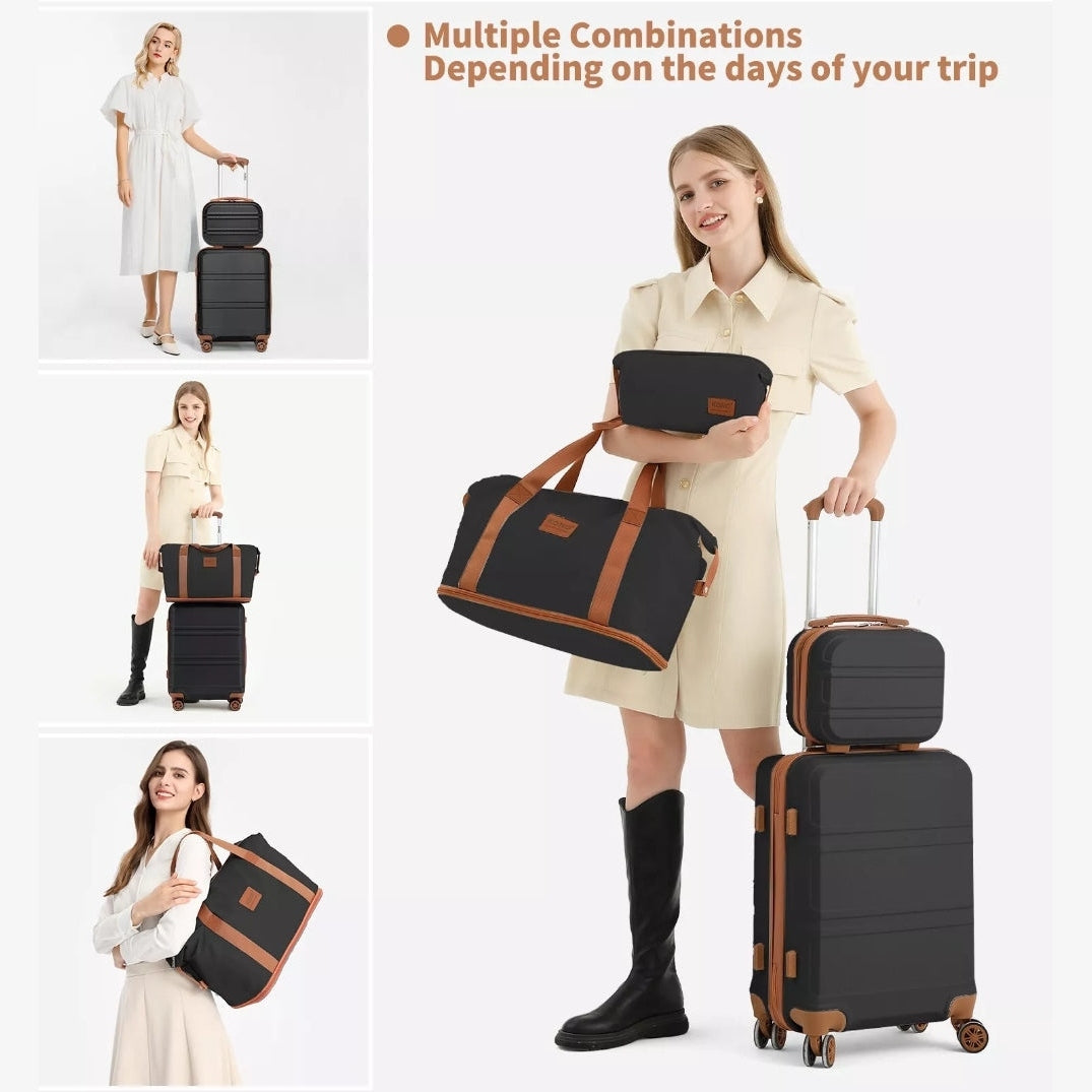 4PCS Travel Set Carry-On Hand Cabin Luggage ABS Hard Shell Suitcase & Duffle Bag
