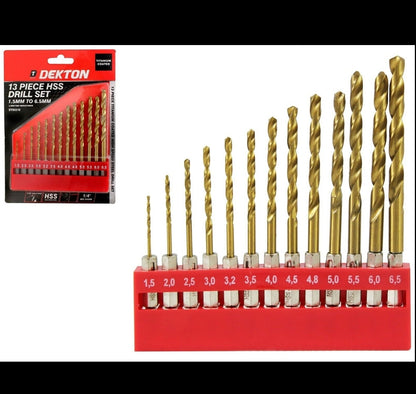 13 Pc HSS Drill Metal Bits Set Titanium Coated 1/4" Hex Fits Impact Driver
