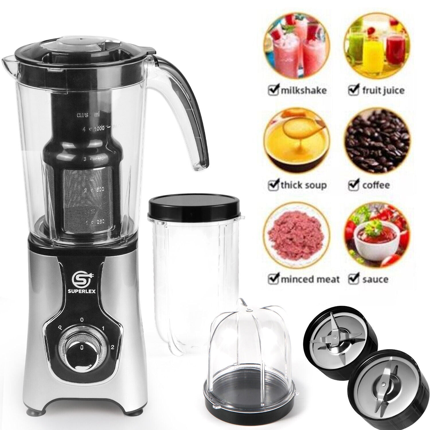 SUPERLEX 6-IN-1 Jug Blender Milkshake, Ice Crusher, Smoothies Maker, Fruit Juice
