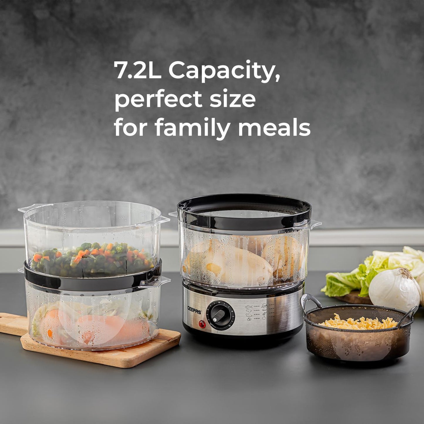 3-Tier Food Steamer 7.2L Electric Vegetable Steamer Healthy Steam Multi-Cooker