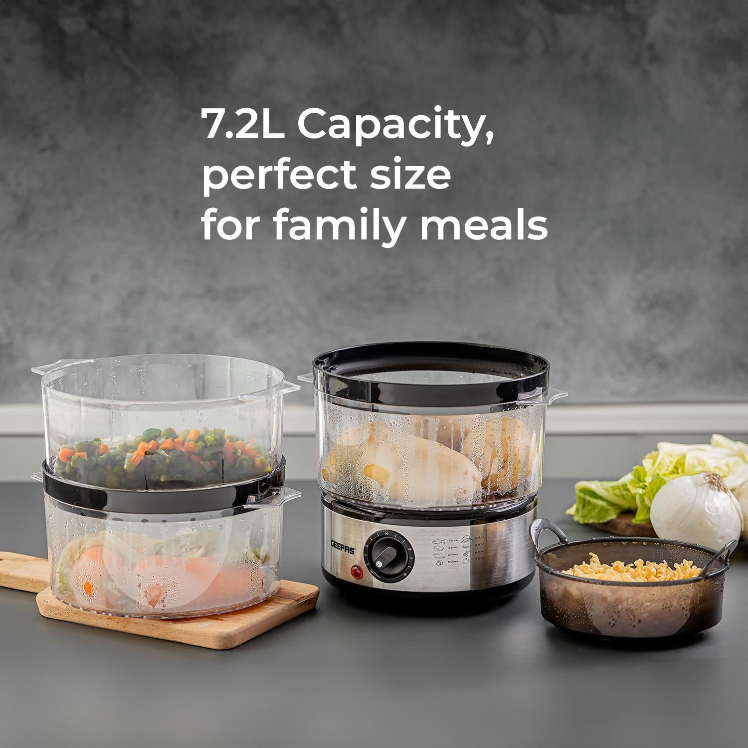 3-Tier Food Steamer 7.2L Electric Vegetable Steamer Healthy Steam Multi-Cooker