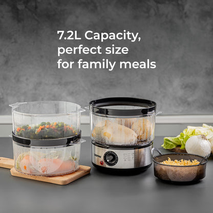 3-Tier Food Steamer 7.2L Electric Vegetable Steamer Healthy Steam Multi-Cooker