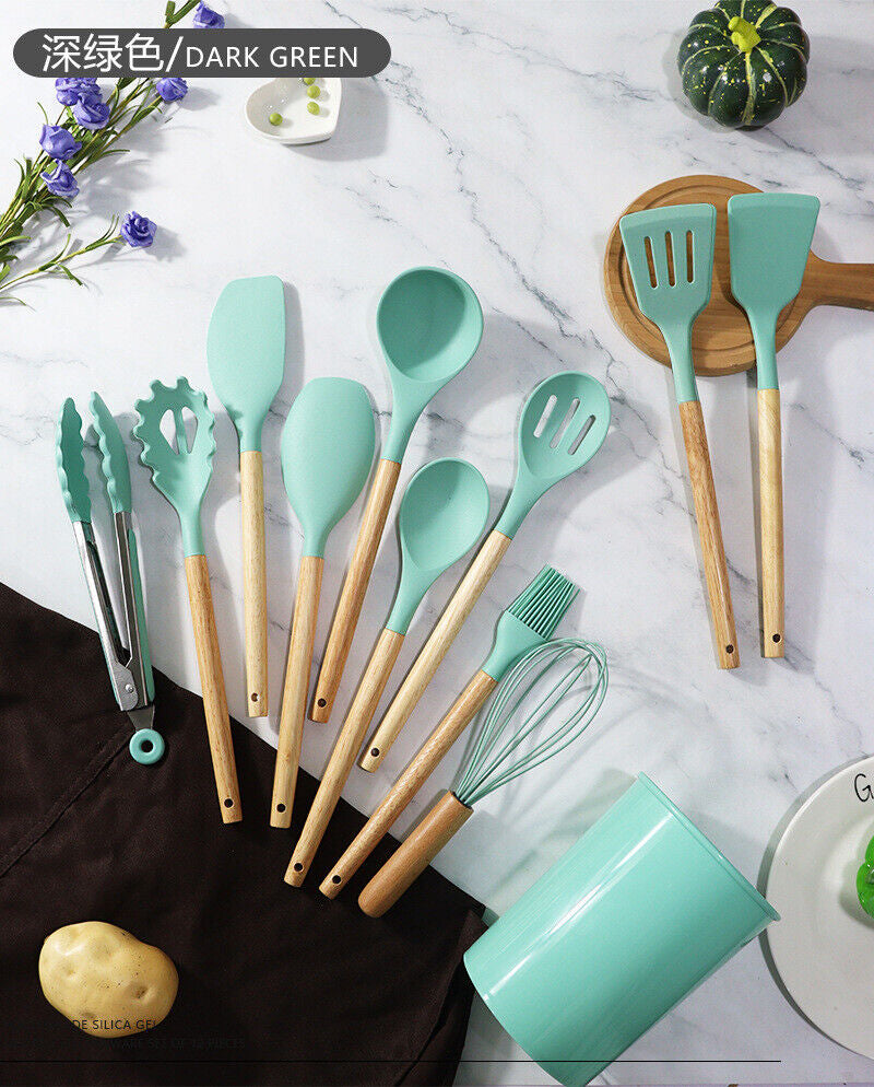 Kitchen Utensil Set 12-Pcs Silicone Heat Resistant Kitchen Cookware Gadget Tools