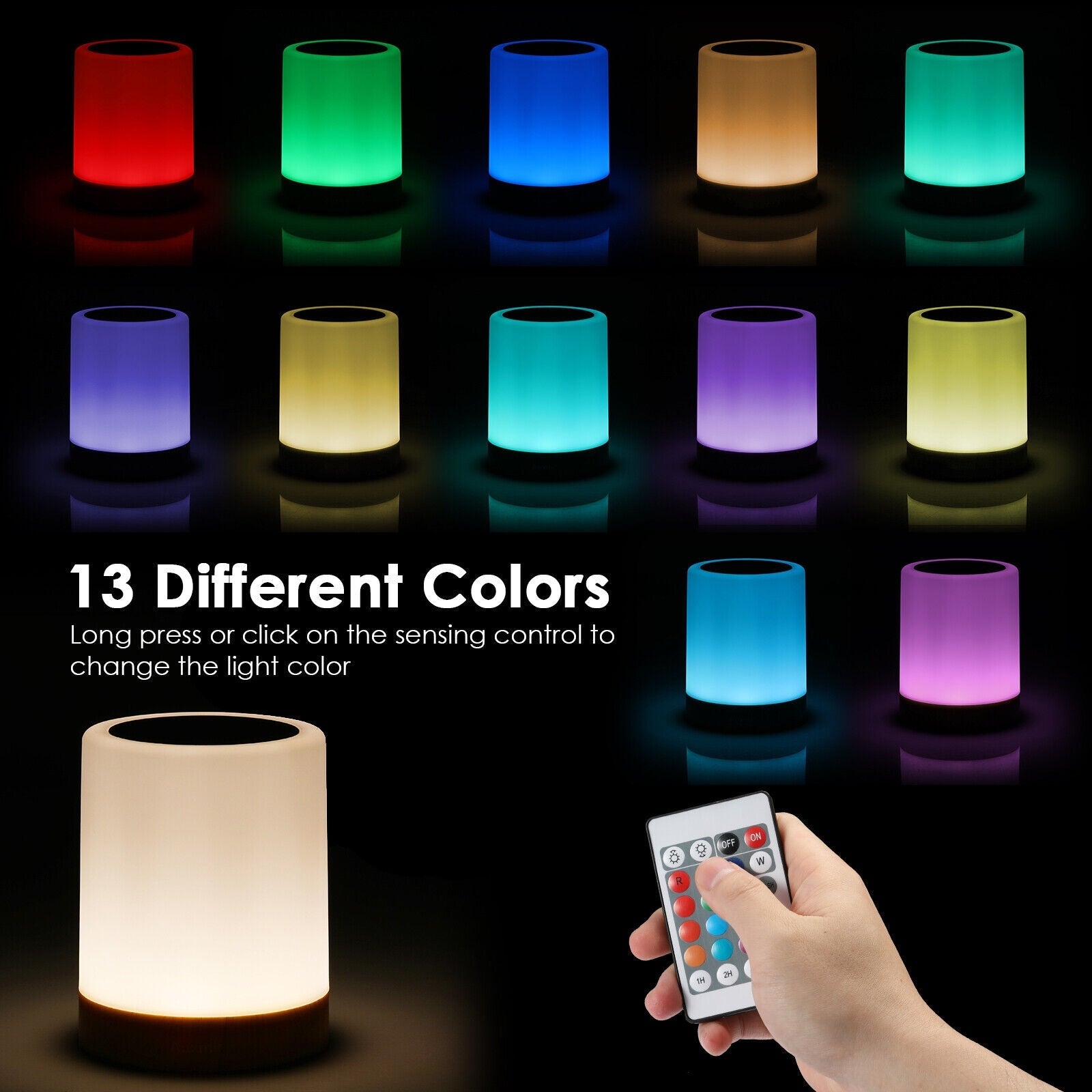 Night Light LED Touch Bedside Table Lamp Multi-Color Dimmable Chargeable