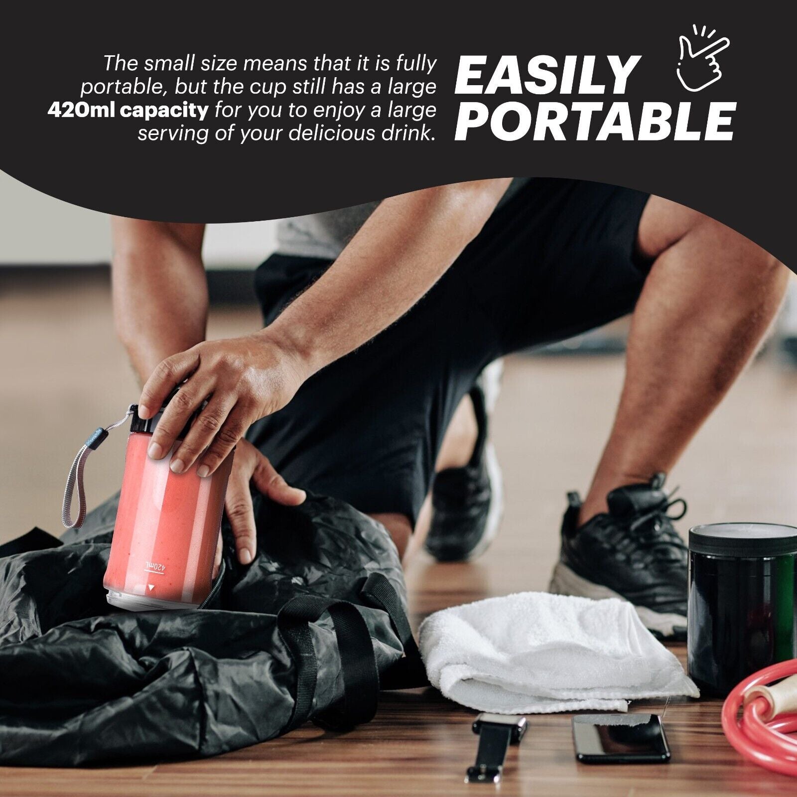 Guerillatec Portable Blender USB Rechargeable, 420Ml Mini Smoothie Maker - Gym