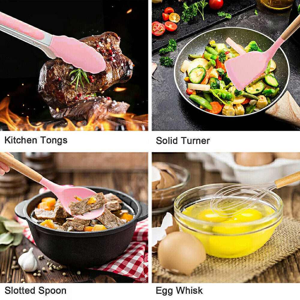 Kitchen Utensil Set 12-Pcs Silicone Heat Resistant Kitchen Cookware Gadget Tools