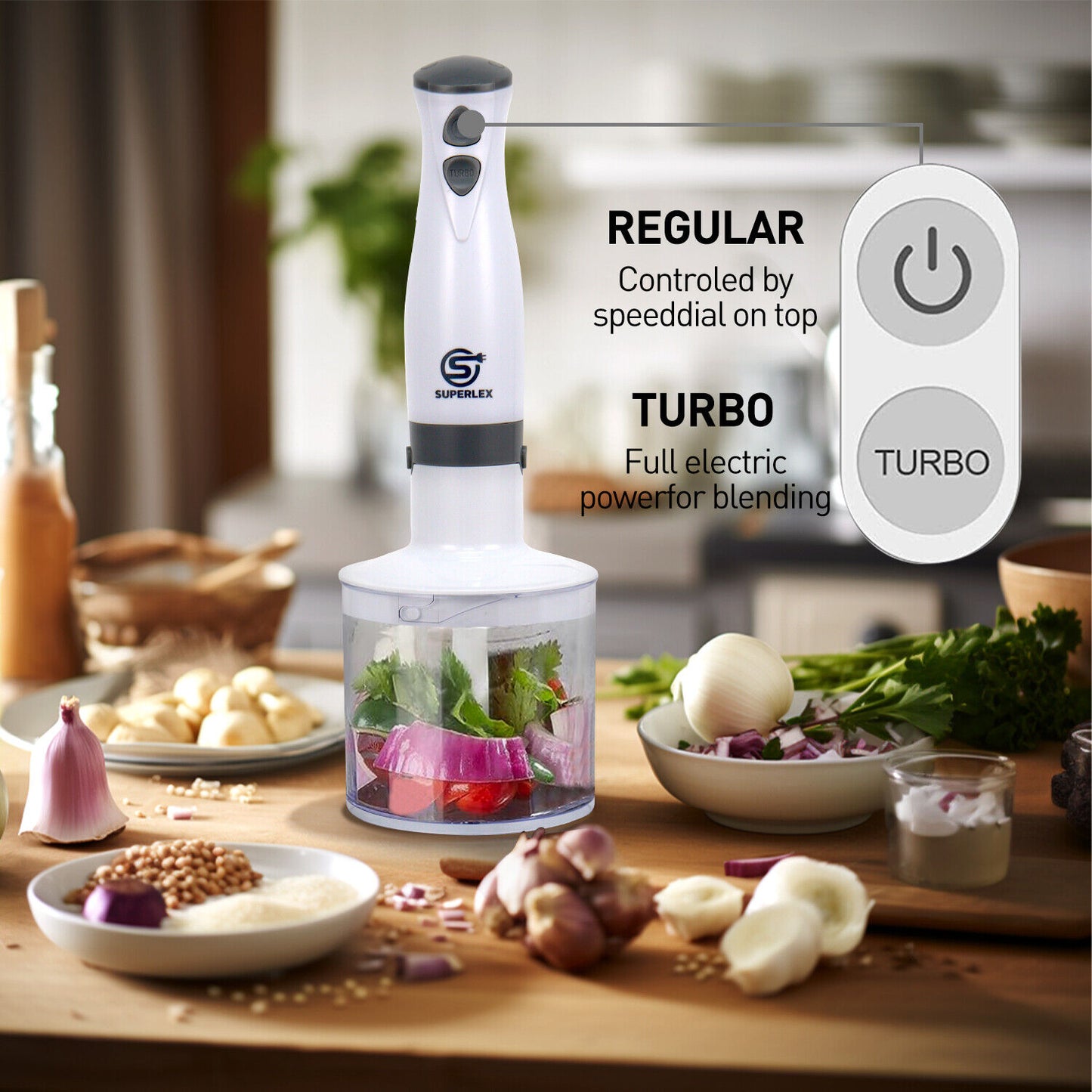 SUPERLEX Hand Blender & Whisk & Chopper Curry Puree Food Mixer &Liquidiser 700ML