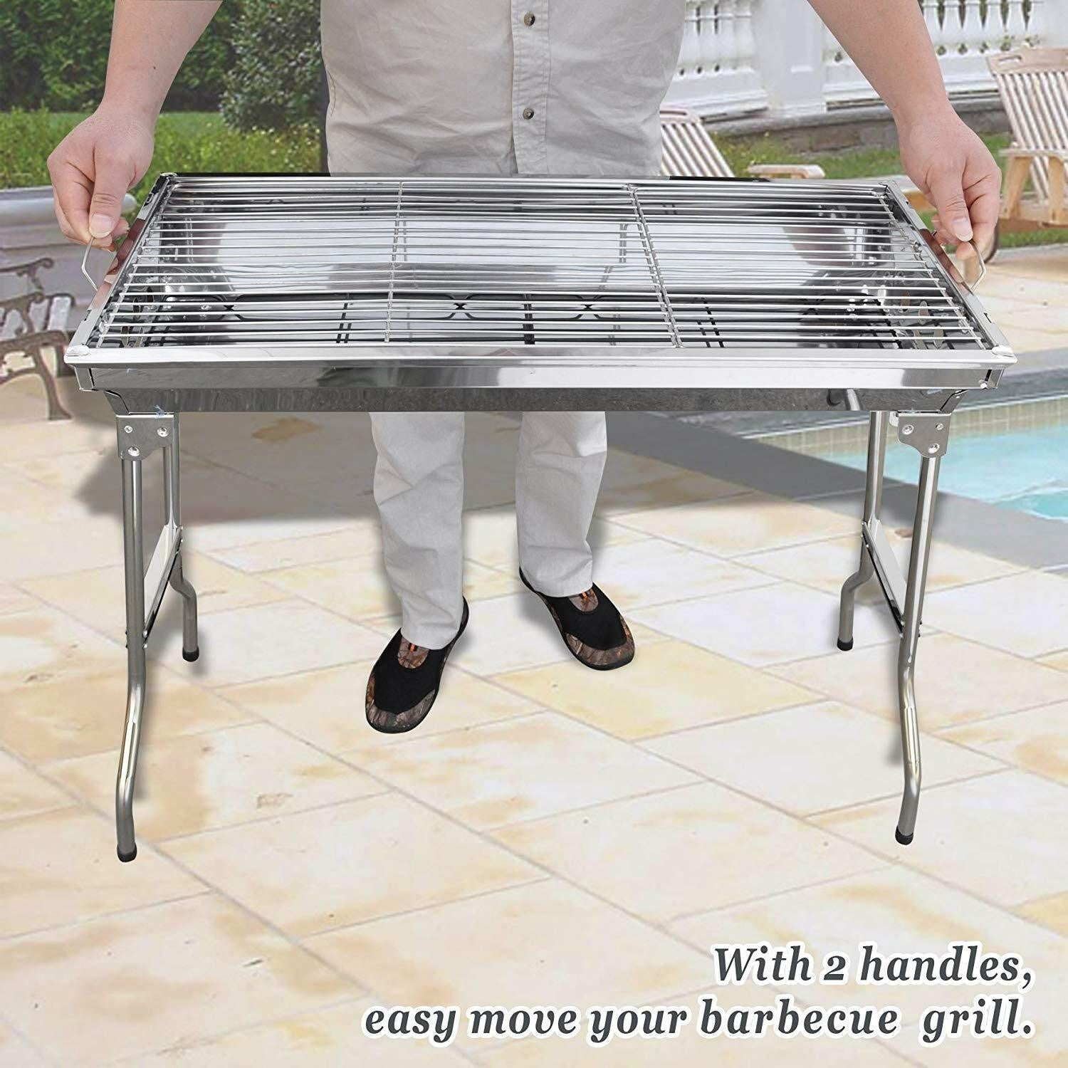 FOLDING BBQ CHARCOAL GRILL BARBECUE STOVE STAINLESS STEEL OUTDOOR CAMPING PICNIC