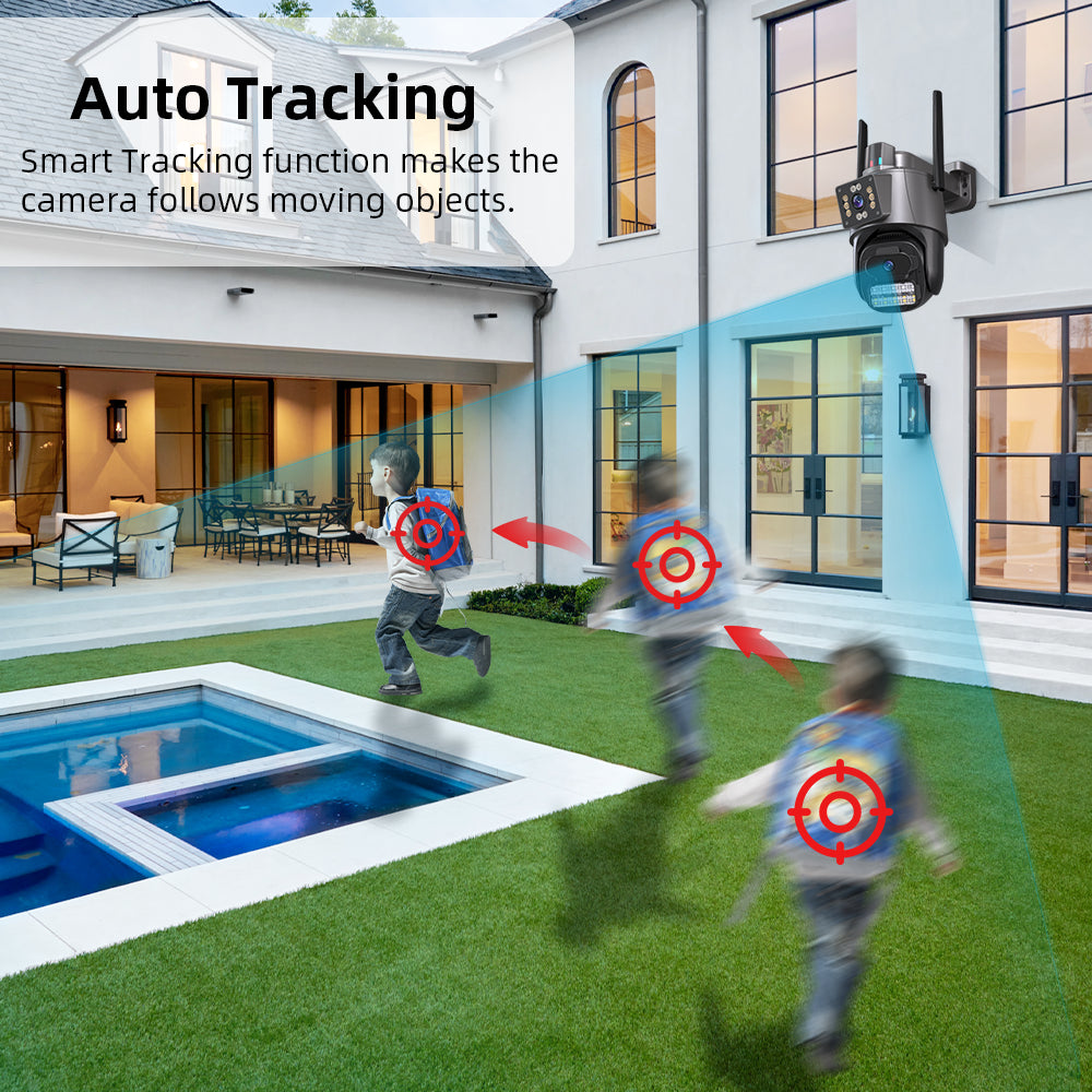 8MP Dual Len Wireless IP Camera WIFI Outdoor CCTV PTZ Smart Home Security IR Cam