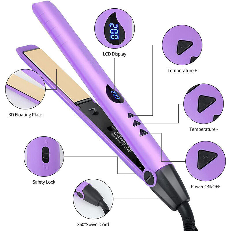 2In1 Hair Straightener Ceramic Plate Curler Salon Fast Hair Style Temperature P