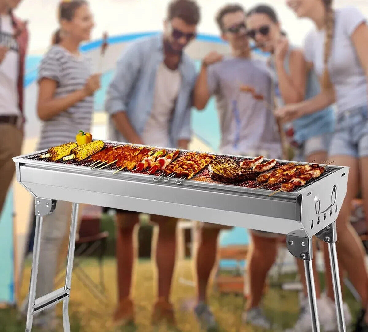 FOLDING BBQ CHARCOAL GRILL BARBECUE STOVE STAINLESS STEEL OUTDOOR CAMPING PICNIC